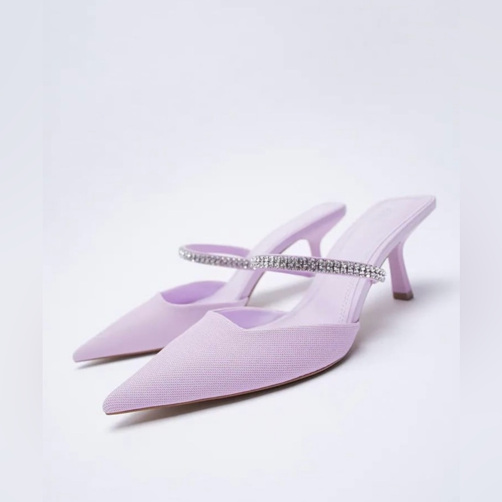 Zara Light Purple Heeled Mules Pointed Toe